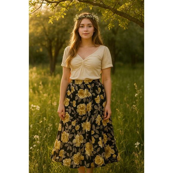 VTG Size XS/Petite Compagnie Internationale Express Flower Print Long Wrap Skirt - Picture 1 of 6